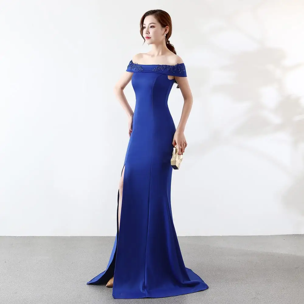 Vestido De Festa Longo с аппликацией и вырезом лодочкой Короткие рукава Русалка боковое