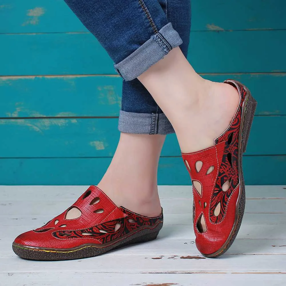 

SOCOFY Comfy Genuine Leather Water Drops Pattern Hollow Stitching Slip On Sandals Elegant Ladies Shoes 2020 Spring Casual Shoes