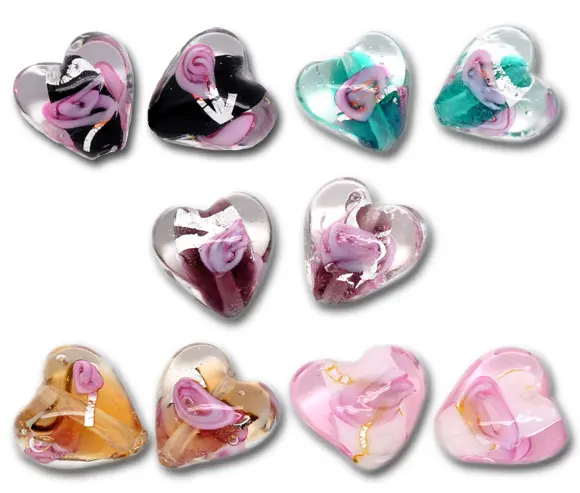 DoreenBeads 50 смешанных Glass стеклянные цветные фольга бусины в форме сердца (B09904)