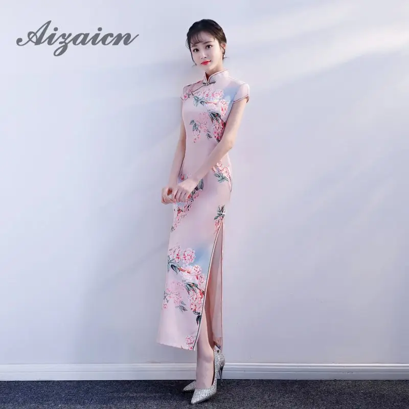 Fashion Silk Print Cheongsam Modern Qipao Long Traditional Chinese Dress Oriental Style Dresses Evening China Robe Longue Femme |