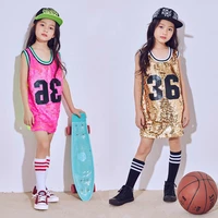 new child hip hop clothes dance costumes for girls modern jazz dance sequins fluorescent vest kids stage performance dress wear