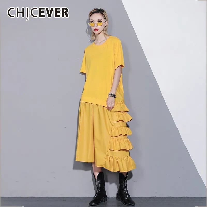 Весеннее Плиссированное женское платье CHICEVER с круглым вырезом и рукавом до локтя