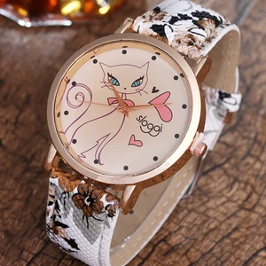Новинка 2021, женские часы, повседневные кварцевые часы с милым мультяшным котом и кожаным ремешком, Лидер продаж, женские часы, женские часы