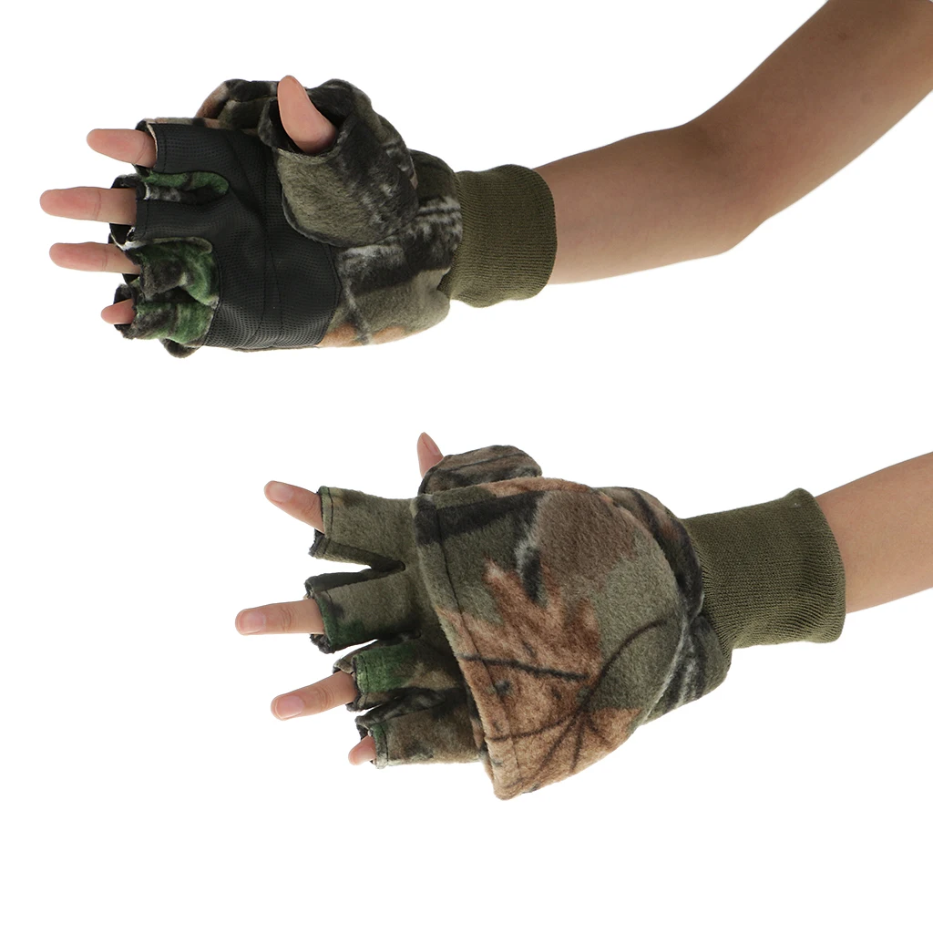 

1 Pair Flannelette Winter Warm Gloves Flip Top Gloves Breathable Flip Mitt Hunting Riding Cycling Fishing Camouflage