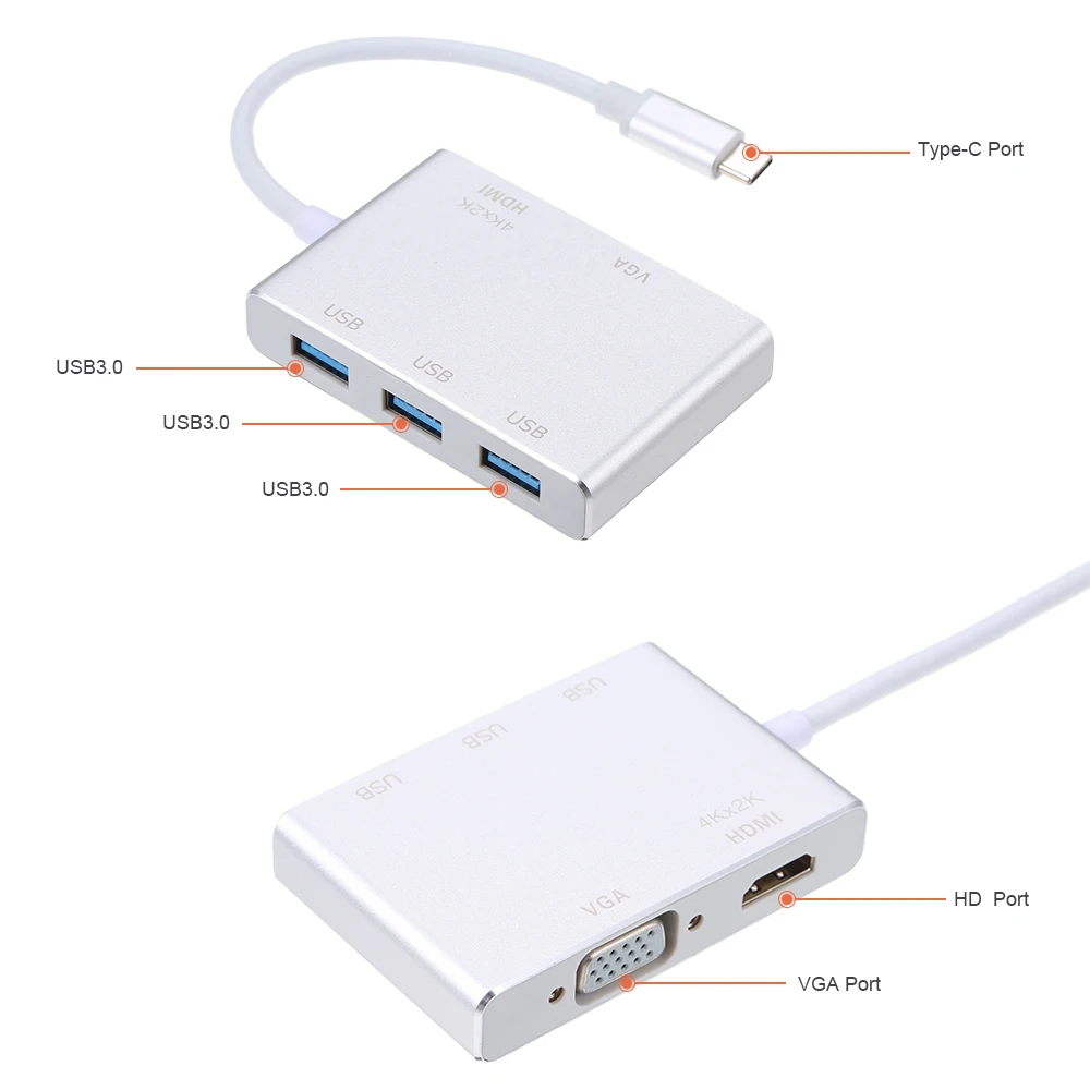 Адаптер USB C Type HD VGA 5 в 1 конвертер для Apple Macbook Google Chromebook ноутбука|Компьютерные