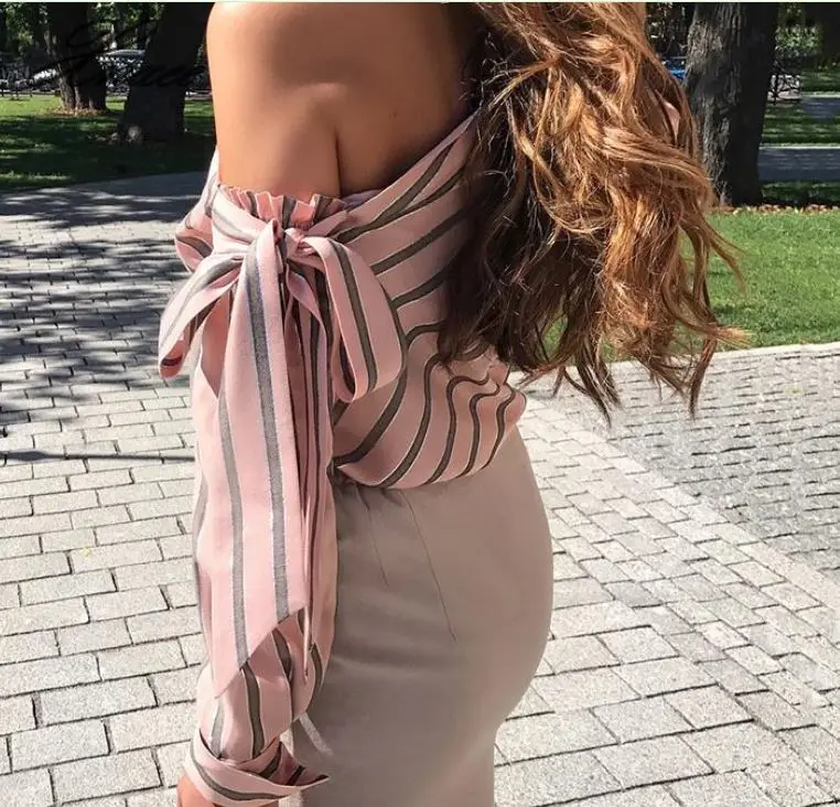 

Striped chiffon one shoulder women blouse shirt Summer elegant casual female blouses sexy streetwear blusas shirts tops