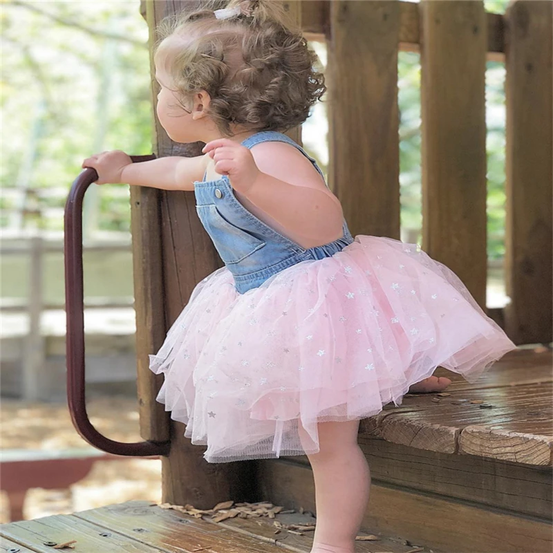 2019 Toddler Baby Girls Dress Summer Patchwork Denim Princess Sleeveless Tutu Tulle Lace Dresses Costume Clothing Sundress | Детская