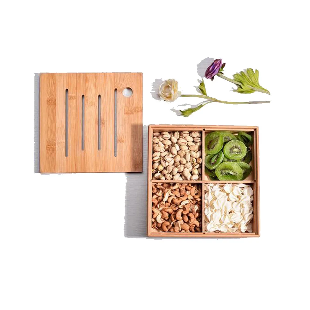 

Creative European Bamboo Storage Compartment Box Tea Tray Fruit Pots Dried Fruit Box Snack Storage Box