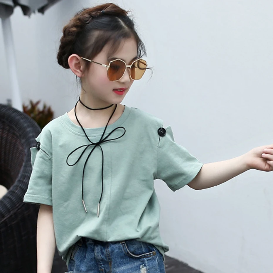 2020 летняя рубашка для девочек повседневная футболка детская одежда от 4 до 13