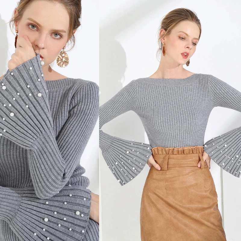 Deat 2019 Autumn Winter New Arrivals Sexy Best Pullover Long pagoda Sleeve Rayon For Women Knitted Sweaters Corean Style MC019 | Женская