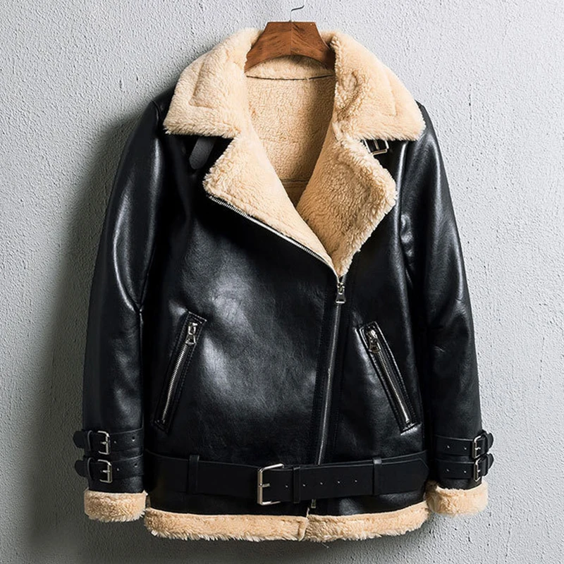 

Winter Bomber Jacket Women 2020 New Lamb Fur Motorcycle Overcoats Fashion Solid Outerwear Women Leather Jacket Winter Coats