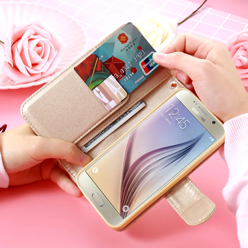 KISSCASE чехол для телефона с отделением карт Samsung Note 4 5 Edge Чехлы Камелия ретро