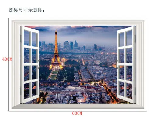 3D Наклейка на стену с изображением окна красивый Париж Эйфелева фотография
