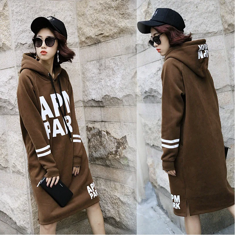 Vefadisa Letter Printing Hooded Sweatshirt Women Stripe Long Sleeve Girls Knee Length Pullover ZLD410 | Женская одежда