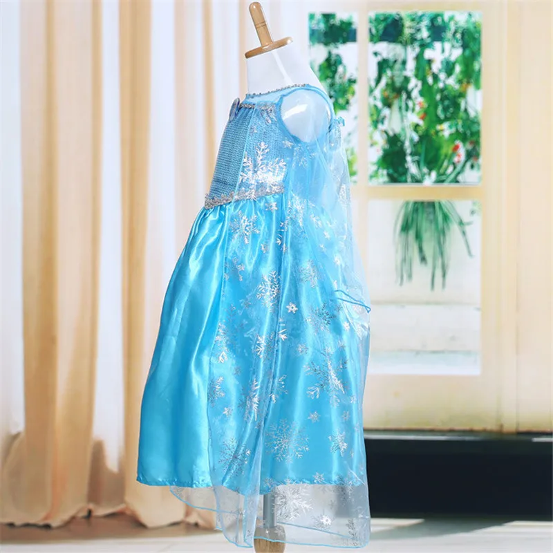 

2019 New Blue Baby Girls Kids frozen costume Dress Snow Princess Queen Dress Up children's party Gown Cosplay Tulle Dress 3-8Y