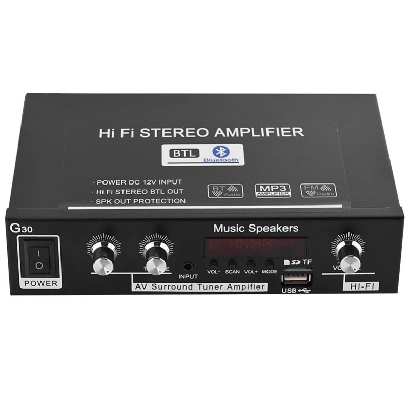 Музыкальный HiFi стерео усилитель с европейской вилкой G30 MP3 USB/tf-карта/AUX Bluetooth