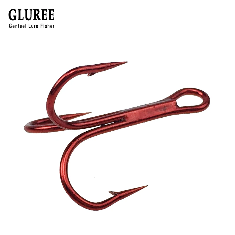 GLUREE 30 шт./лот 1/0 #2/0 #3/0 # острый колючий рыболовный крючок Красный никель тройные
