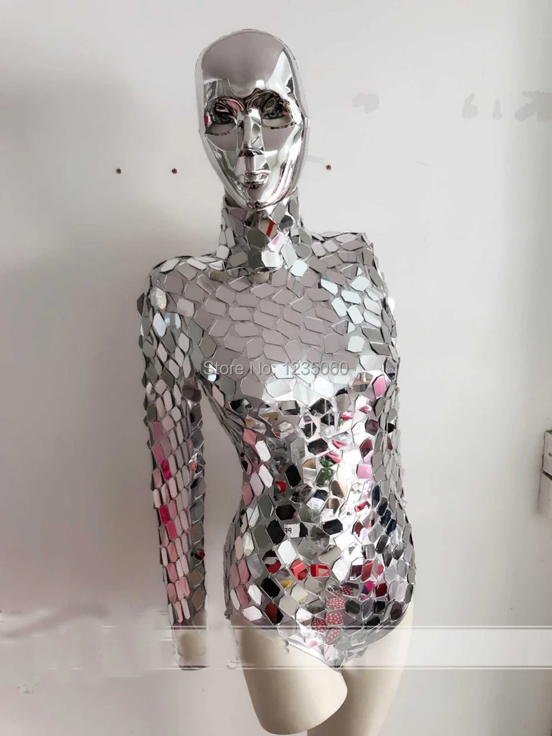 Singer ballroom dance stage silver mirror costumes female bodysuit dj dresses catwalk performance robot outfits party wears | Дом и сад