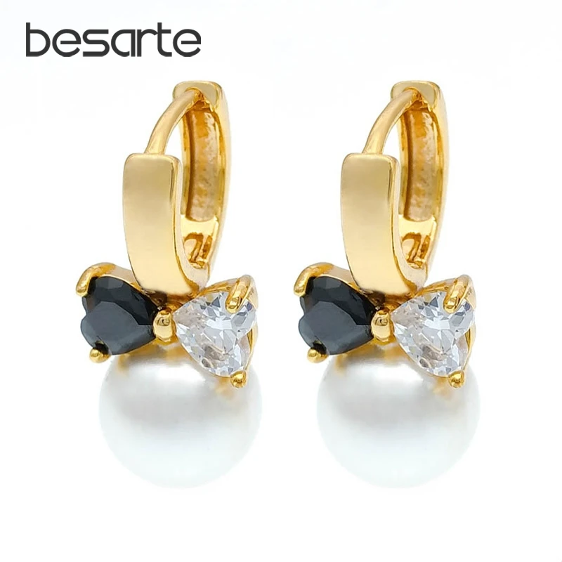 

Black Heart Pearls Earrings Women Gift Gold Hoop Earings Korean Jewelry Orecchini Perle Aretes Perla Inci Parels Oorbellen E0310
