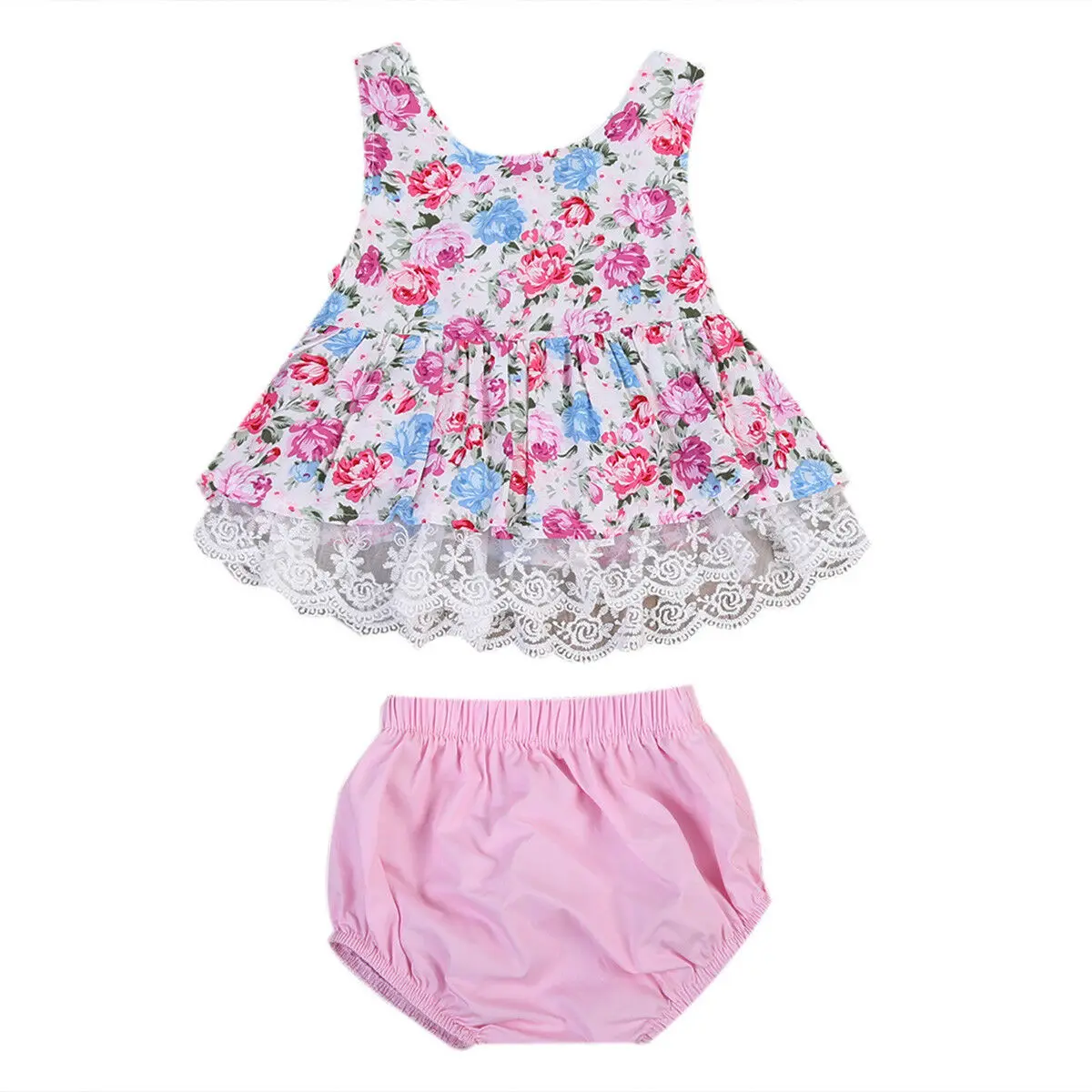 2017 Infant Bebe 0-24M Girl Newborn flower cotton blend lace edge Princess Dress Skirt+Pants baby girl Clothes set vestidos | Детская