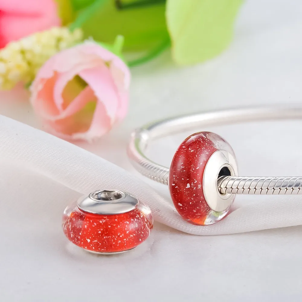 Suplush 925 пробы серебряный розовый/красный Effervescence муранского стекла бисера подходят бренд браслет Шарм Аутентичные ювелирные изделия
