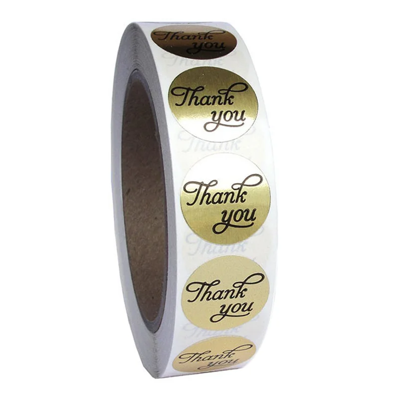 1 Inch Round Gold Foil Thank You Sticker Labels In Script/Calligraphy Print 500 Per Roll | Канцтовары для офиса и дома