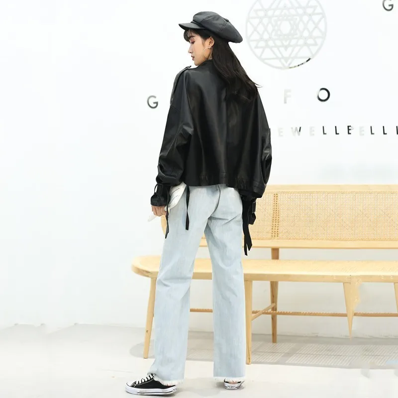 TWOTWINSTYLE/женские Куртки из искусственной кожи с воротником стойкой и рукавом