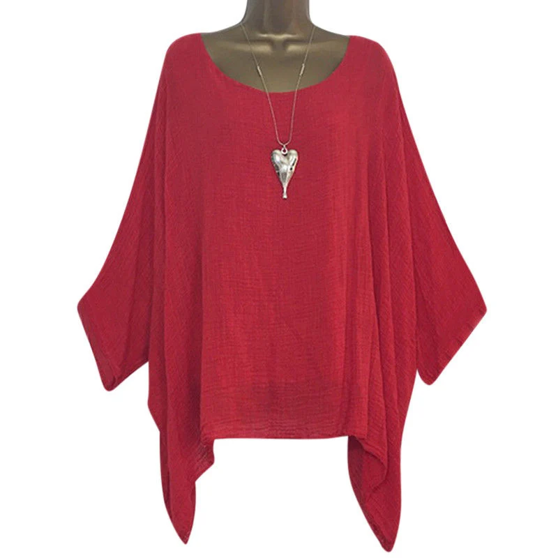 Женская блуза размера плюс богемная рубашка с круглым вырезом и длинными