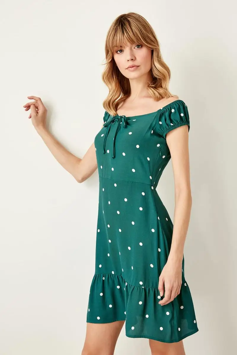 Trendyol зеленое платье в горошек TWOSS19YD0041|Женские платья| |