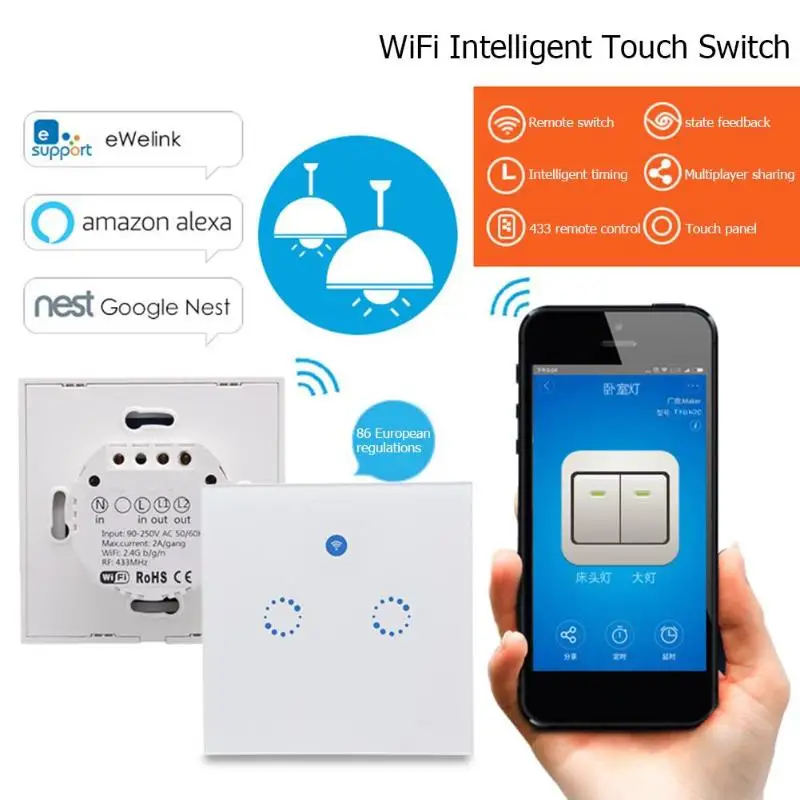 Sonoff T1 ЕС Wi Fi стену сенсорный выключатель света 2 Gang приложение удаленная работа с