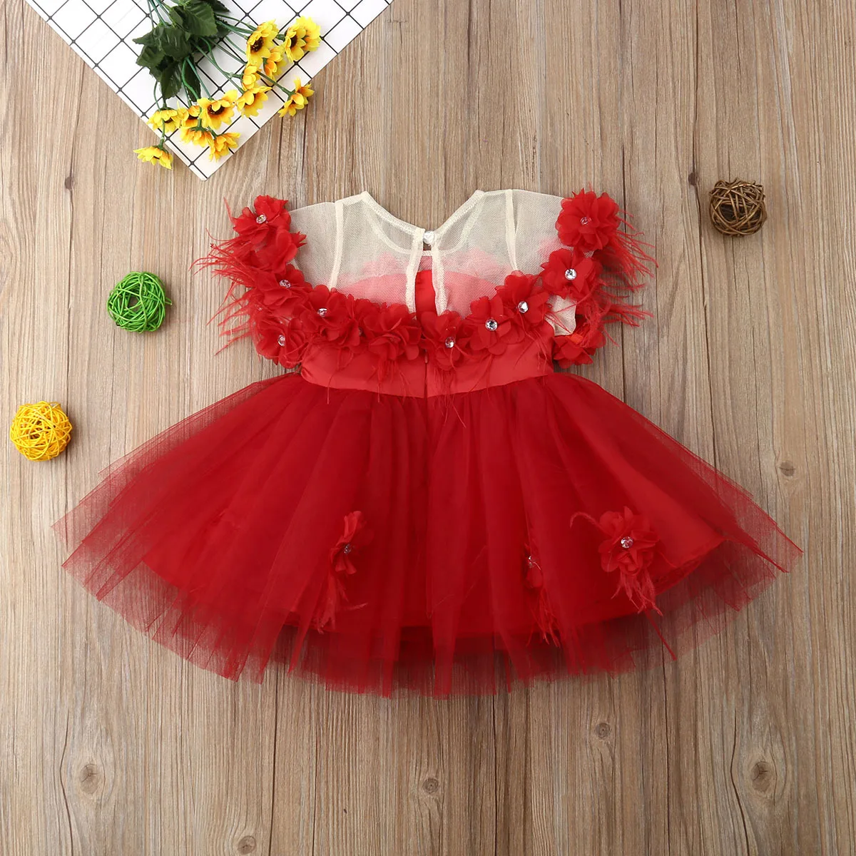 Pudcoco Toddler Baby Girls Summer Red Dress Lace Appliques Flower Gown Formal Party Wedding Tulle Tutu Dresses Vestidos | Детская одежда