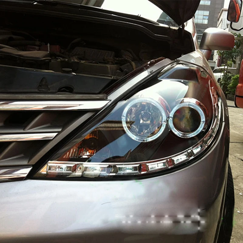 Roadot стайлинга автомобилей фары чехол для Nissan Tiida 2008 2010 DRL H7 D2H Hid вариант Ангел глаз