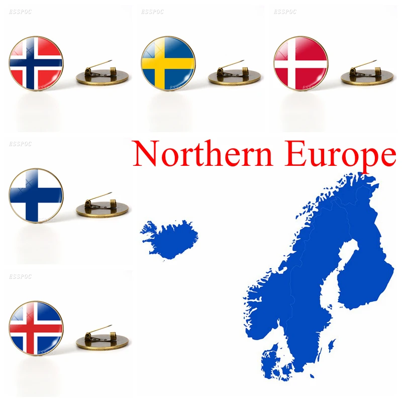 Северная Европа: Дания Швеция Finland Norway Iceland Броши с флагом бижутерия со