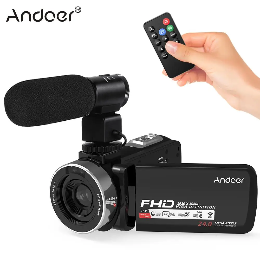 Andoer 1080P HD WiFi цифровая видеокамера + внешний микрофон 16X Zoom 3 0 &quotLCD сенсорный экран IR