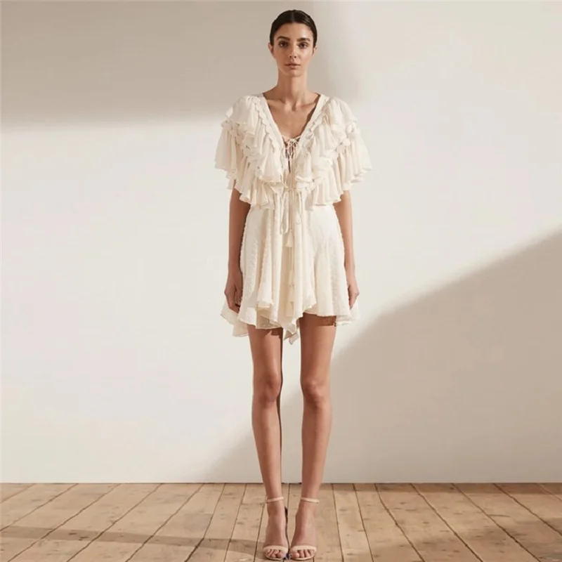 Boho сексуальное кружевное платье с v образным вырезом оборками кисточками женское