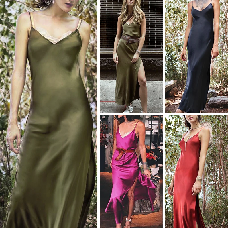 Для женщин без рукавов бретельках скольжения атласная v образным вырезом спинки