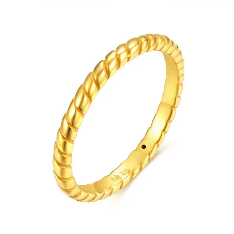 

Solid 24K Yellow Gold Ring Half Rope Shape Woman's Ring Size 6 Best Gift