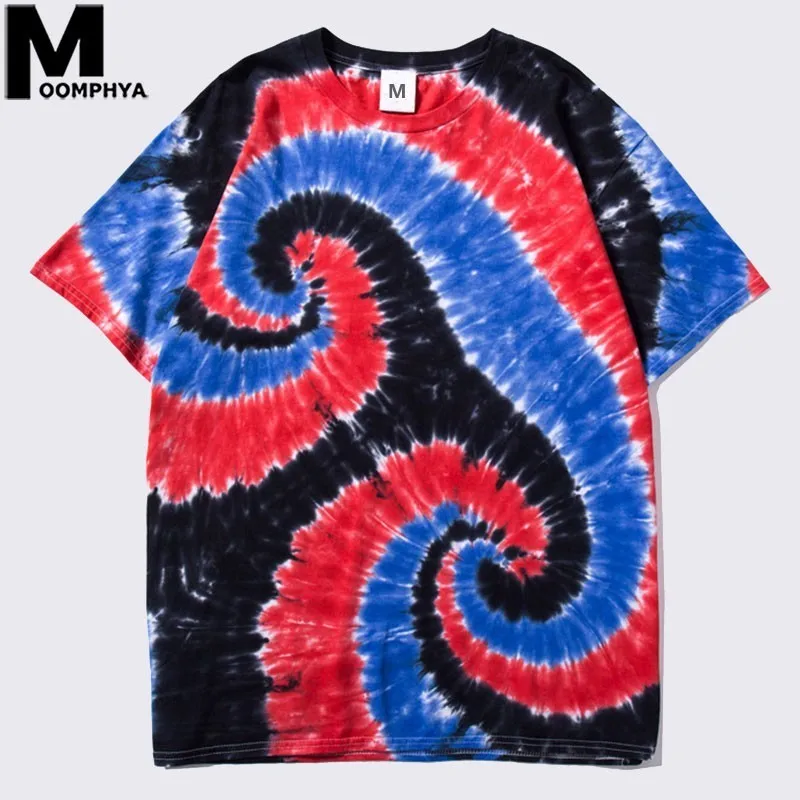 

Moomphya 2019 New Tie-dyed Swirls Pattern Short Sleeve T-shirt Men Streetwear Hip Hop Funny T Shirt Summer Loose Tshirt