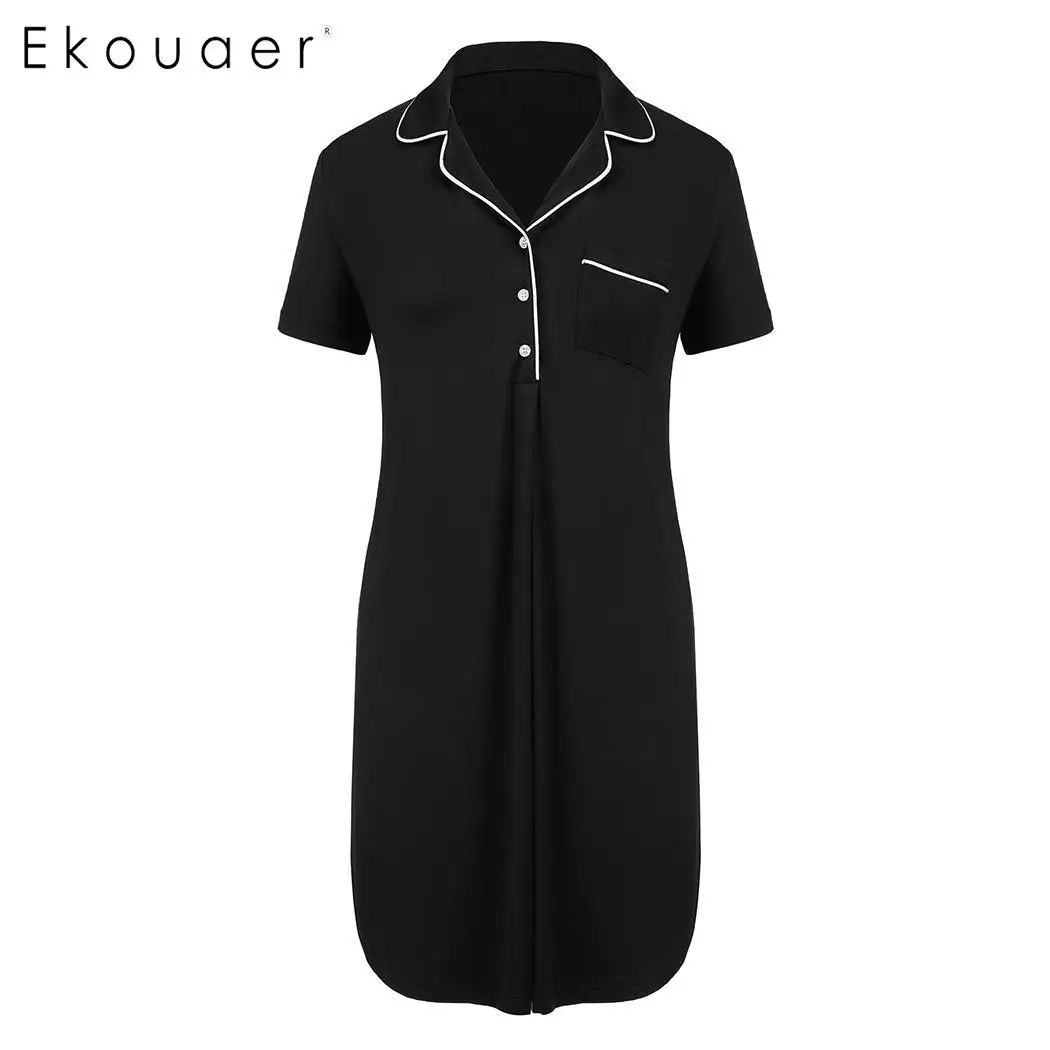 Женская ночная рубашка Ekouaer с отложным воротником и коротким рукавом XL 5XL|Ночные