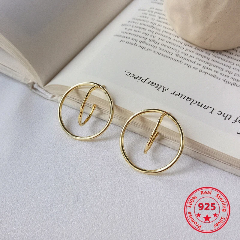 

Korea Hot Style Chic Pure 925 Sterling Silver Earring for Women Delicate Fashion Gold Plated Hoop Earrings Jewelry