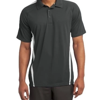 Sport-Tek ST685 Mens PosiCharge Micro-Mesh Colorblock Polo Tees Iron Grey &amp White - 2XL |