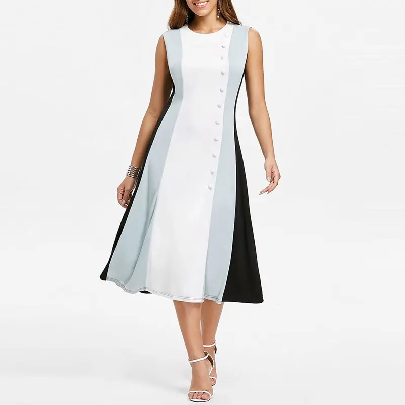 2019 белое элегантное офисное платье для женщин без рукавов с бусинами в стиле