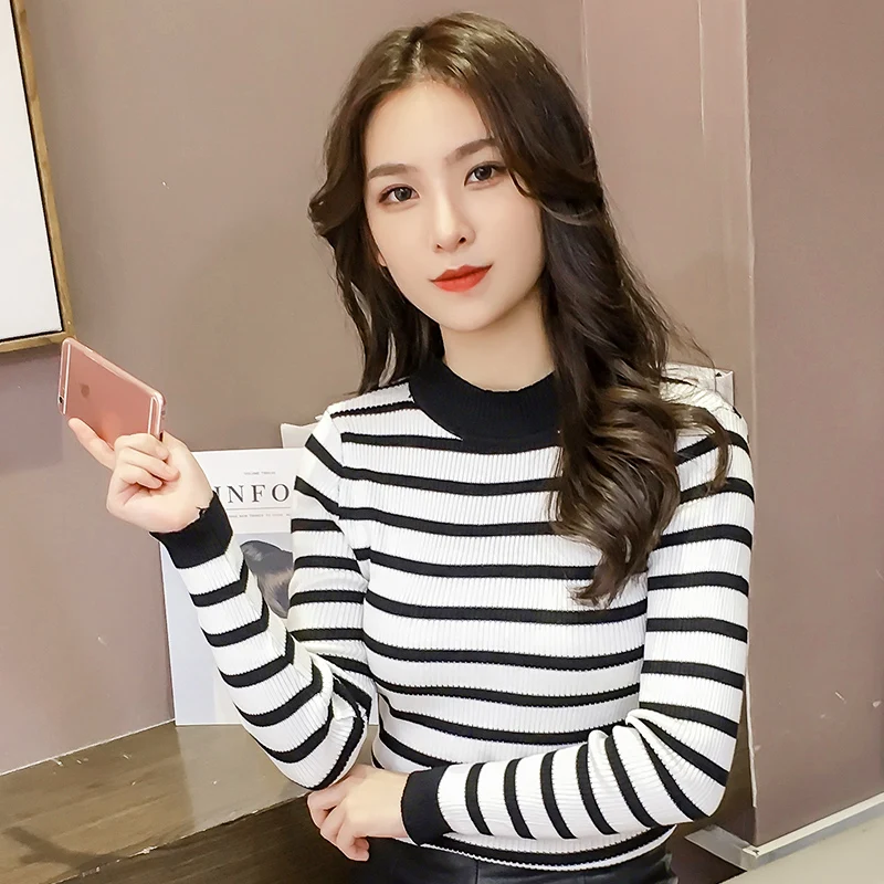 T/Новые пуловеры с круглым вырезом для женщин в Корейском стиле полоску| |