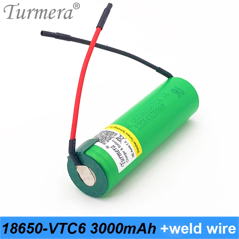 Батарея 18650 vtc6 3000 мАч 30a us18650vtc6 сварочный провод перезаряжаемая батарея для
