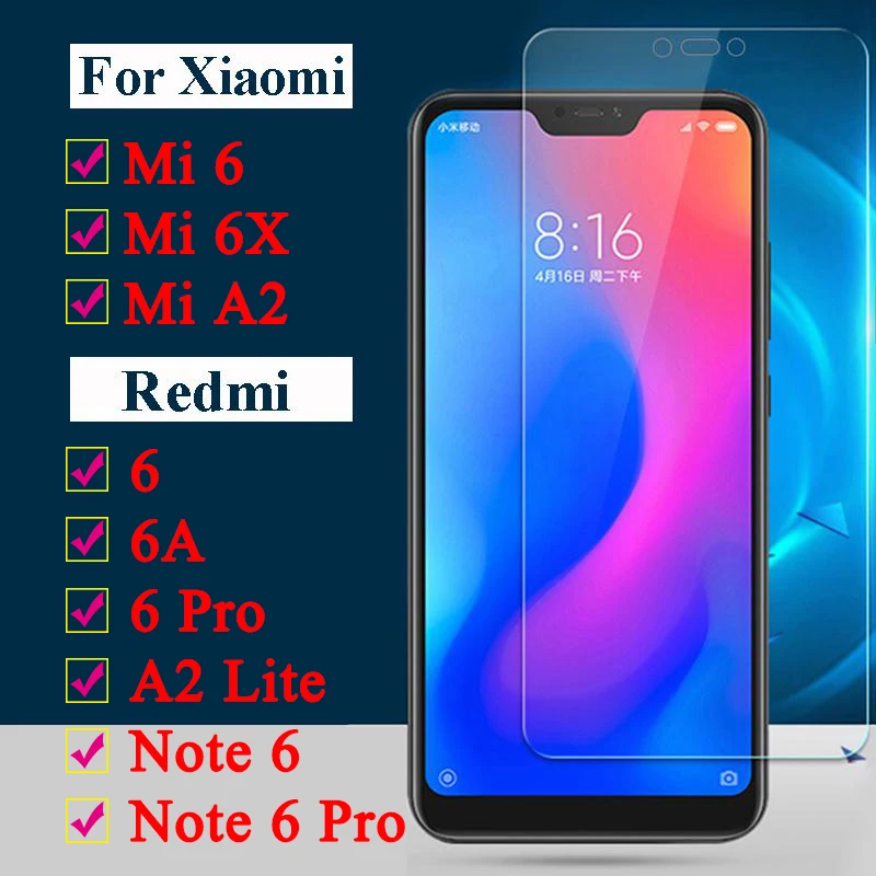Защитное стекло для xiaomi MI 6 6X MiA2 закаленное Redmi note pro redmi 6A 6pro Защита экрана Xiaomi A2