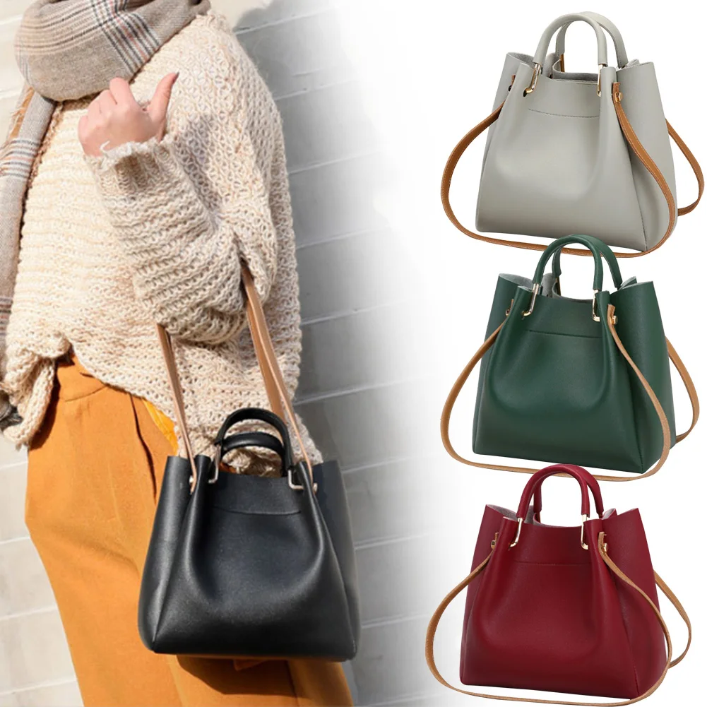 Large Capacity Women Tote Shoulder Bag Pu Leather Ladies Bucket Handbags Messenger Shopping Crossbody | Багаж и сумки
