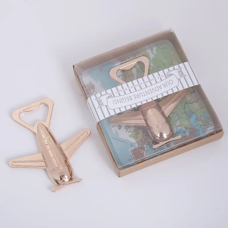 Billig 10 Stücke Gold Flugzeug Flasche Opener Neue Hochzeit Geschenk Bevorzugungen Wein Bier Flasche Metall Öffner Für Feiern Gefälligkeiten Mit Geschenk Box