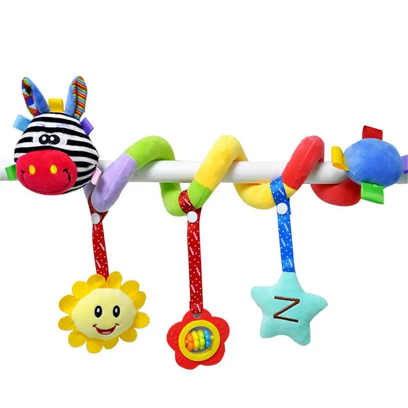 Детская плюшевая погремушка спиральная подвесная Мобильная детская коляска