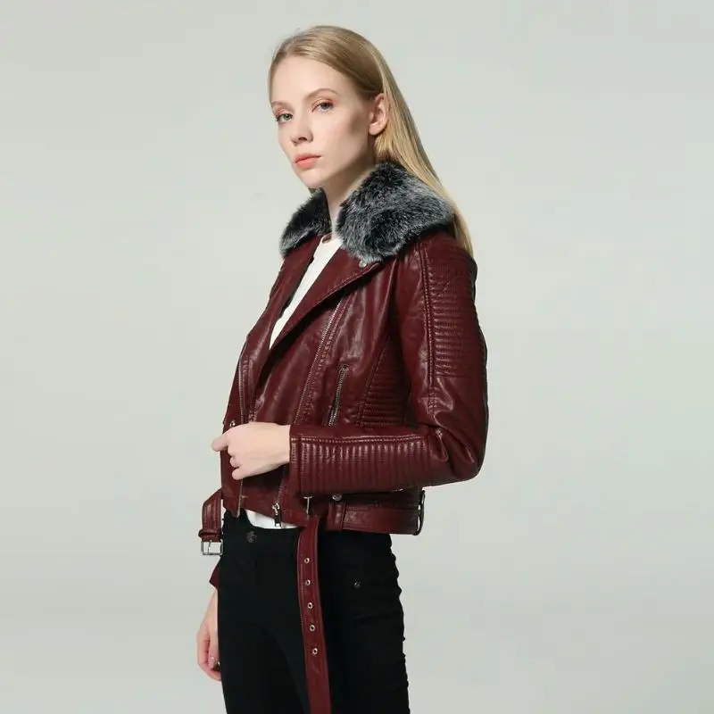 Для женщин из искусственной кожи короткие куртки 2018 осень зима Slim Fit кожаная