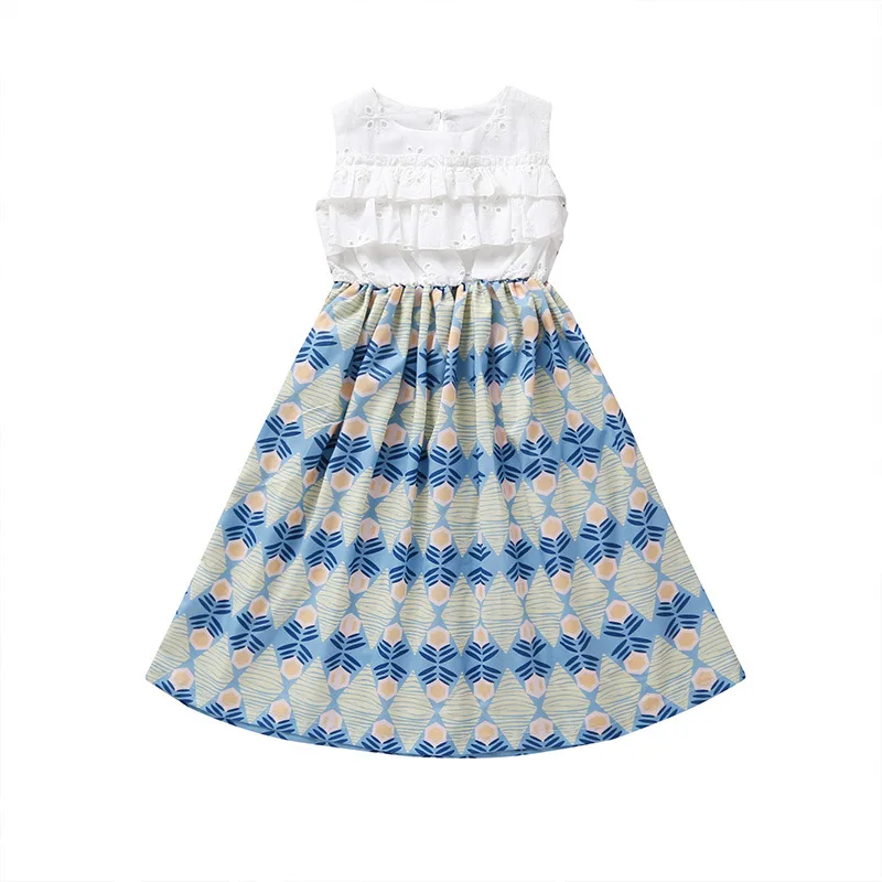 summer sleeveless long dress toddler baby girls clothes kids girl dresses floral patchwork A-line white costume cotton o-neck | Детская